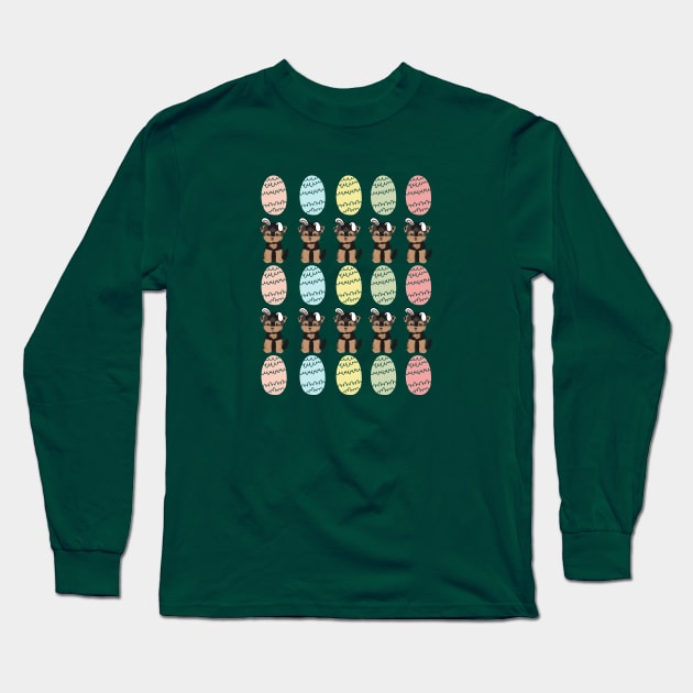 Yorkshire Terrier Dog with Bunny Ears and Easter Colorful Eggs Pattern Long Sleeve T-Shirt by Seasonal Dogs